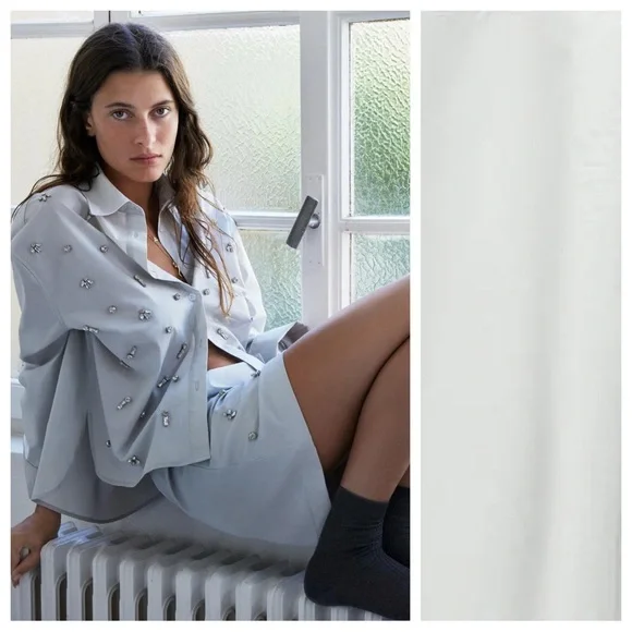 NWT. Zara Light Gray Poplin Jewel Shirt. Size XL. - Picture 3 of 8